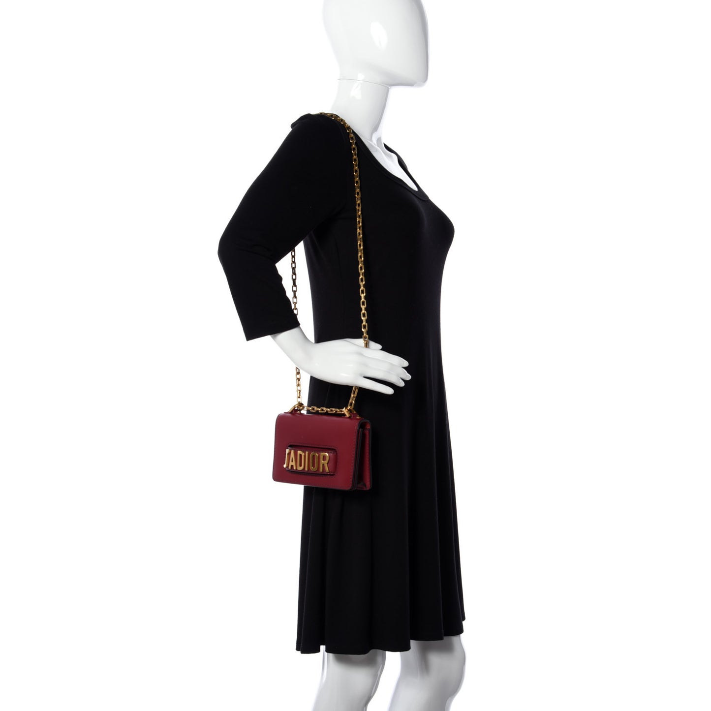 Calfskin Mini J'Adior Chain Flap Bag Red