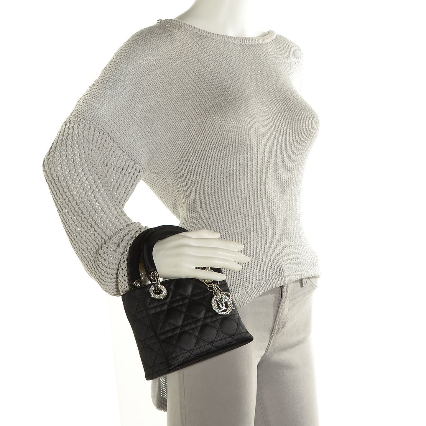 Satin Swarovski Crystal Cannage Mini Lady Dior Black
