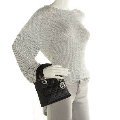 Christian Dior Satin Swarovski Crystal Cannage Mini Lady Dior Black 2 of 7