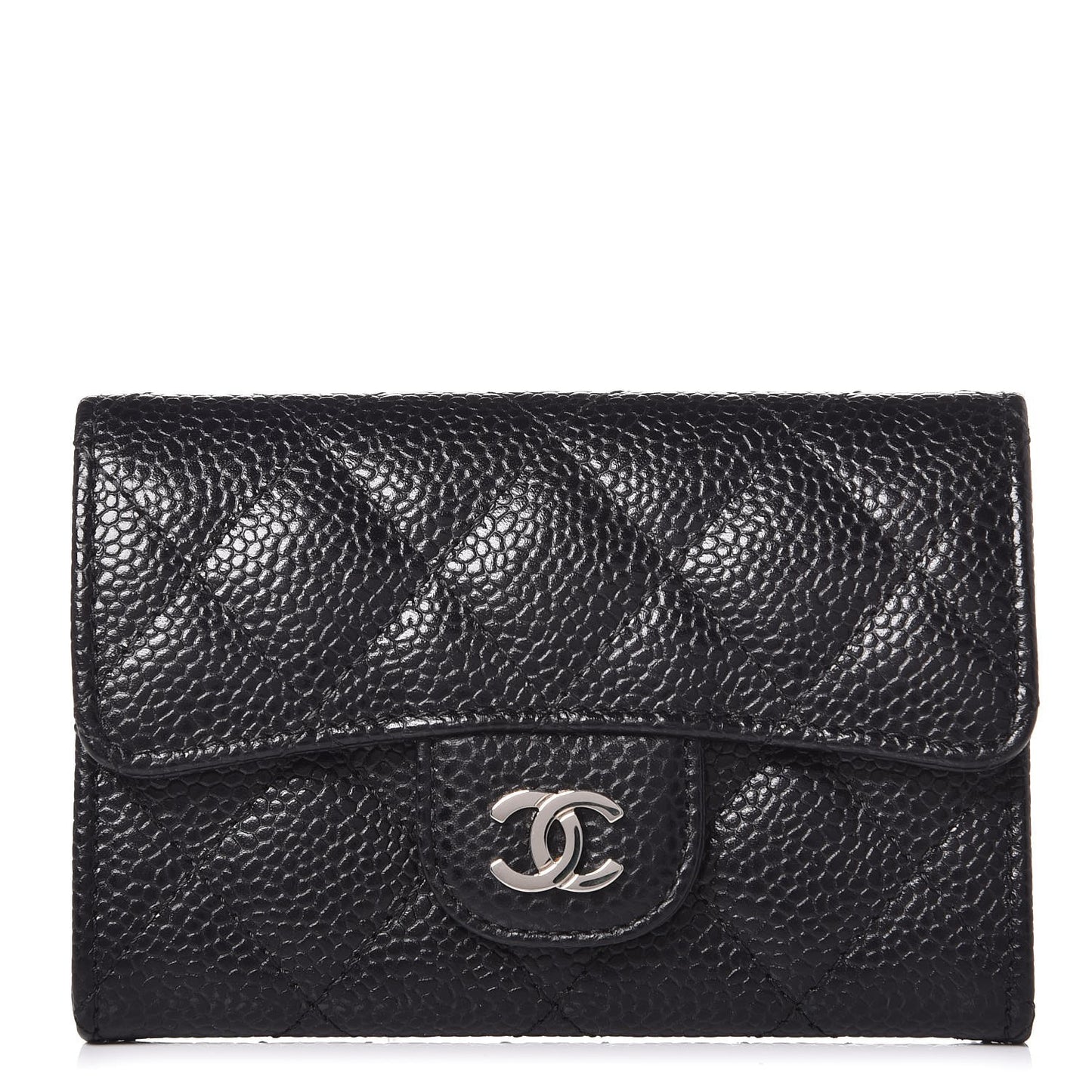 Caviar Quilted Flap Card Holder Black
