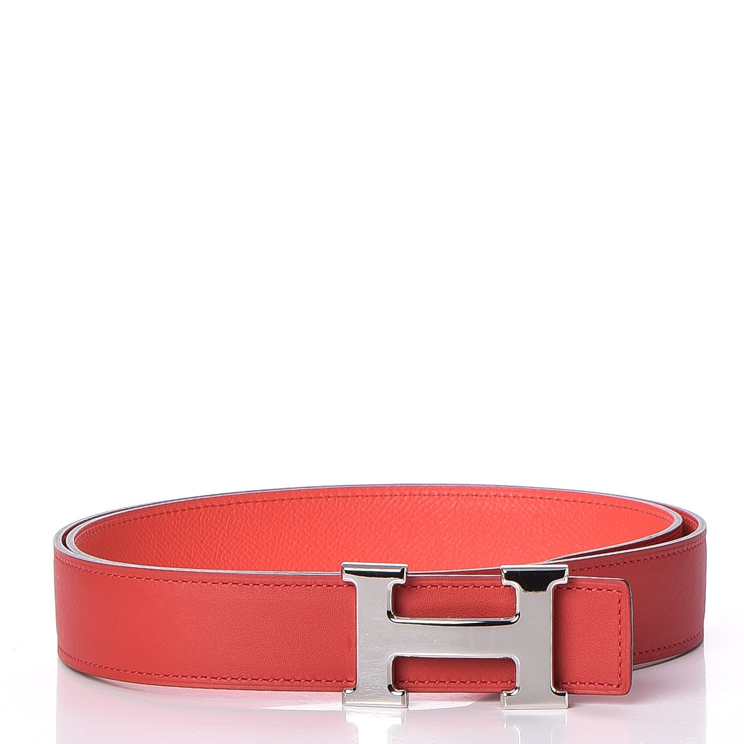 Hermes Epsom Swift 32mm H Belt 95 Vermillon Rose Jaipur 8 of 8