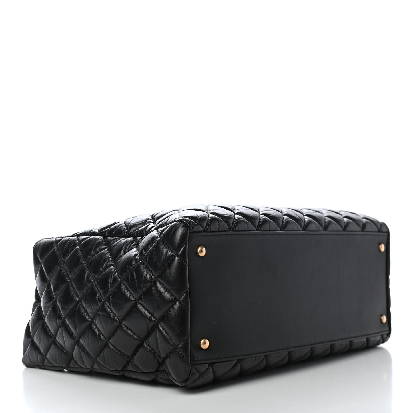 Aged Calfskin Quilted Large Coco Handle Shopping Tote Black