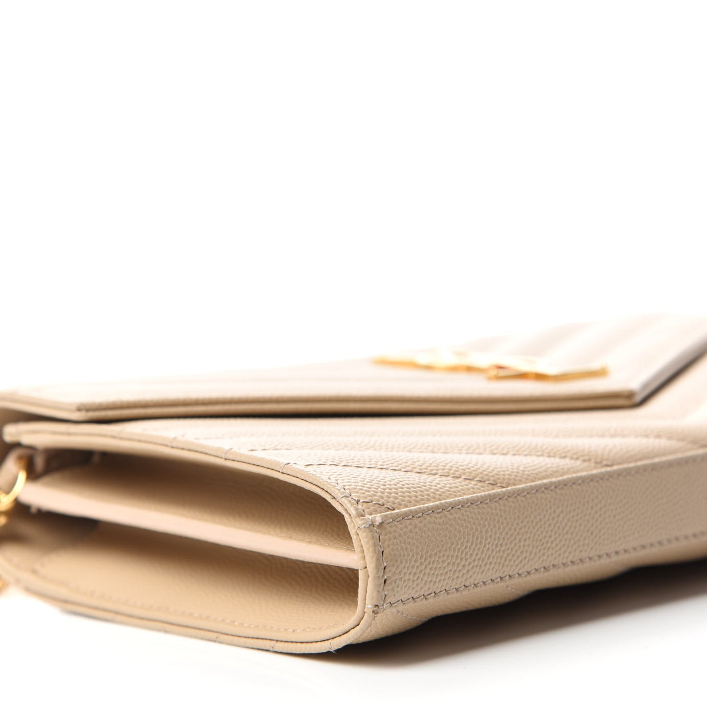 Grain De Poudre Matelasse Chevron Monogram Chain Wallet Deep Beige