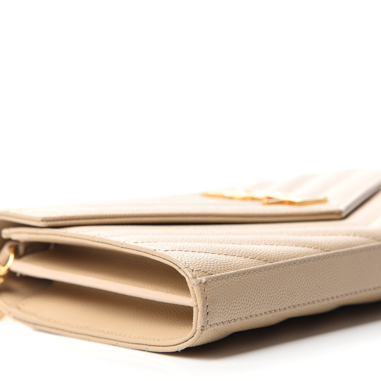 Saint Laurent Grain De Poudre Matelasse Chevron Monogram Chain Wallet Deep Beige 6 of 12