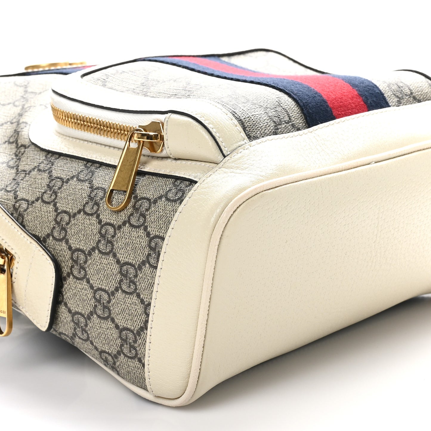 GG Supreme Monogram Textured Calfskin Web Small Ophidia Day Backpack Beige Ebony Mystic White
