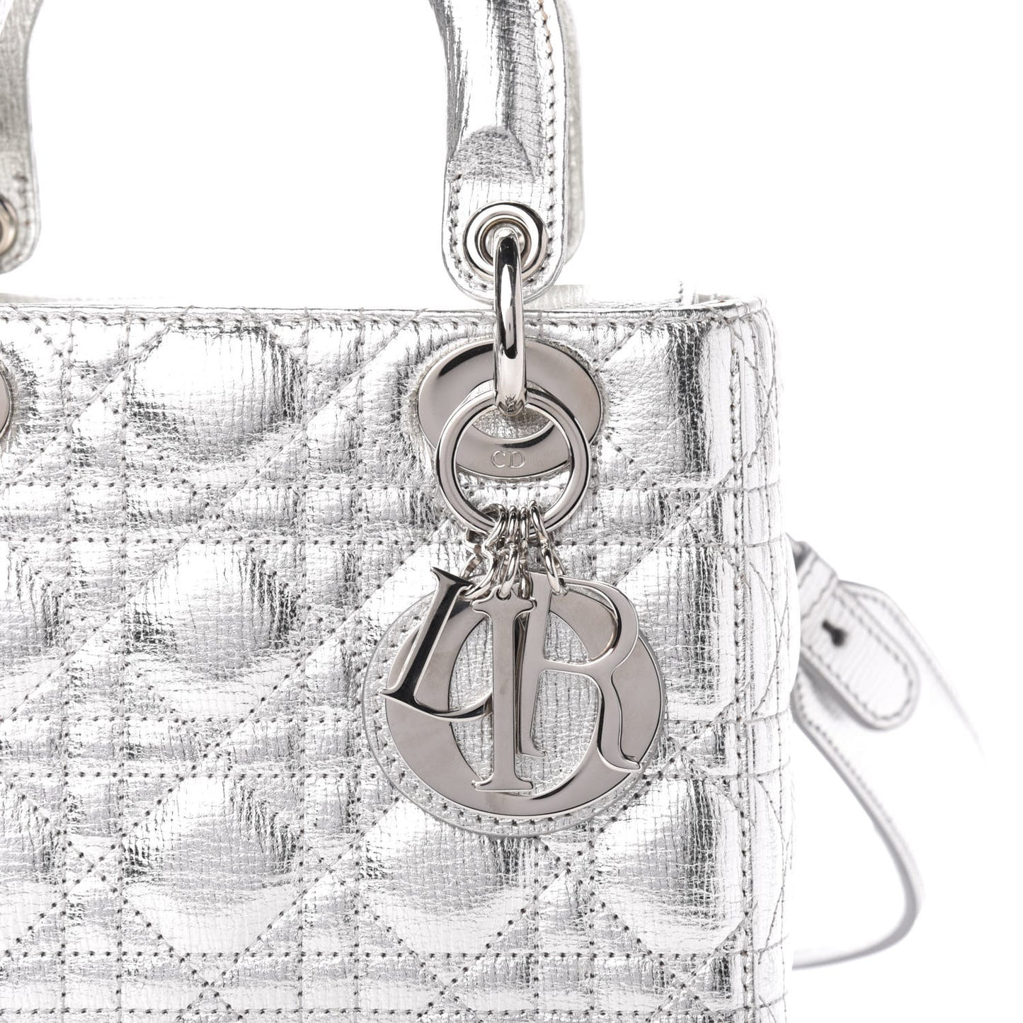 Metallic Grained Calfskin Cannage Small Lucky Badges My Lady Dior Silver