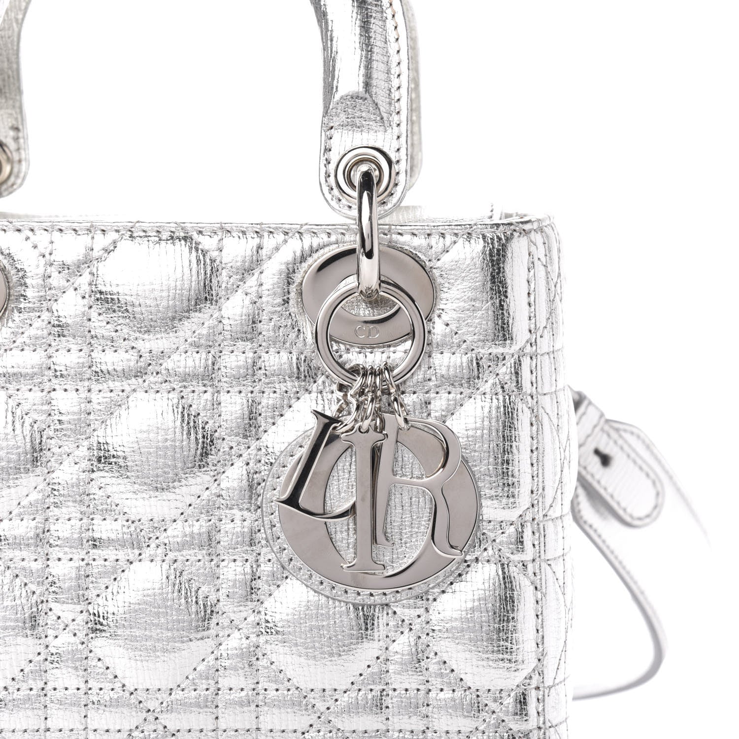 Christian Dior Metallic Grained Calfskin Cannage Small Lucky Badges My Lady Dior Silver 14 of 14
