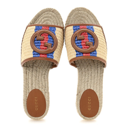 Gucci Raffia Interlocking G Flat Slide Espadrille Sandals 40  Natural Harness Brown 2 of 11