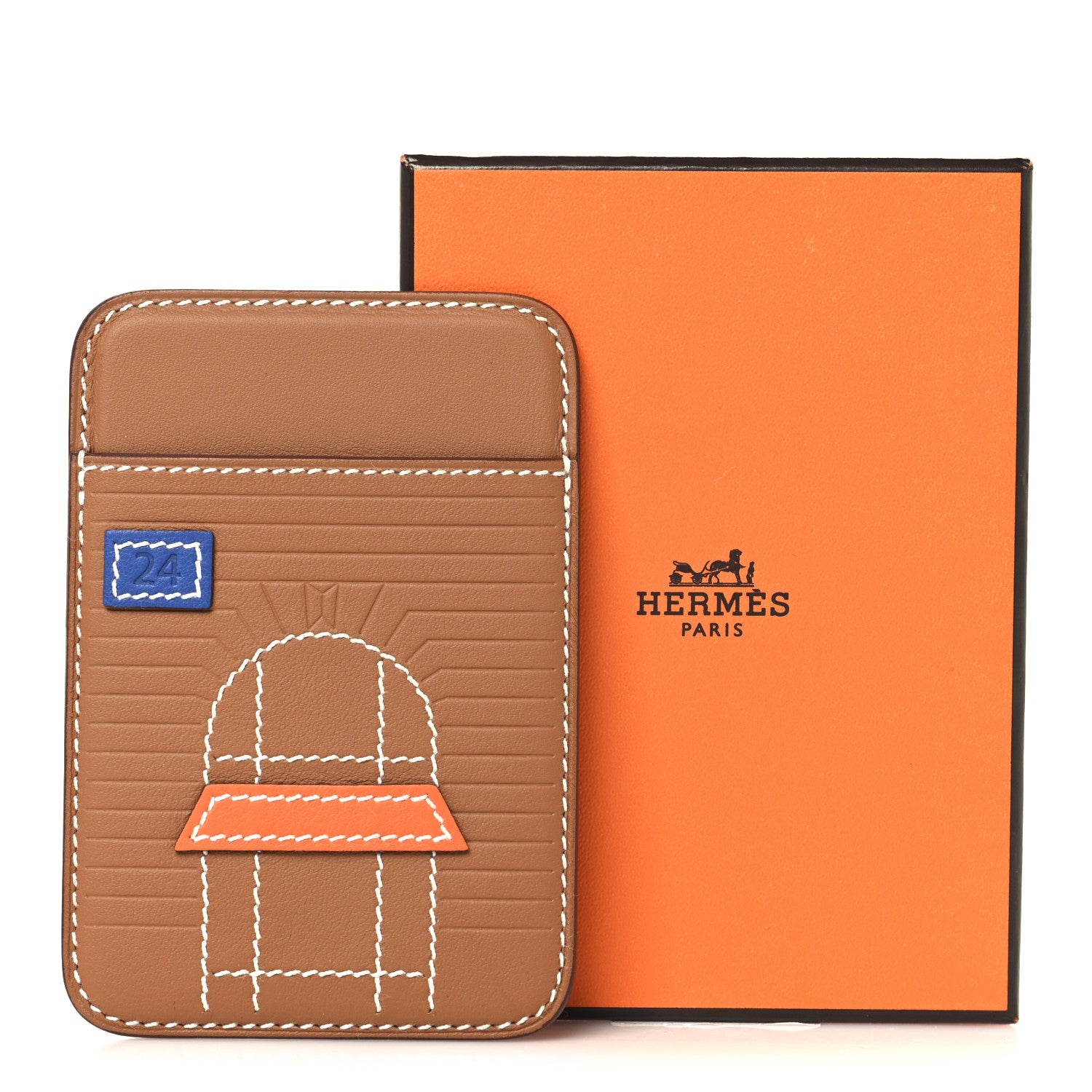 Hermes Swift Stitched Faubourg MagSafe Card Holder Gold Bleu De France Orange 6 of 6