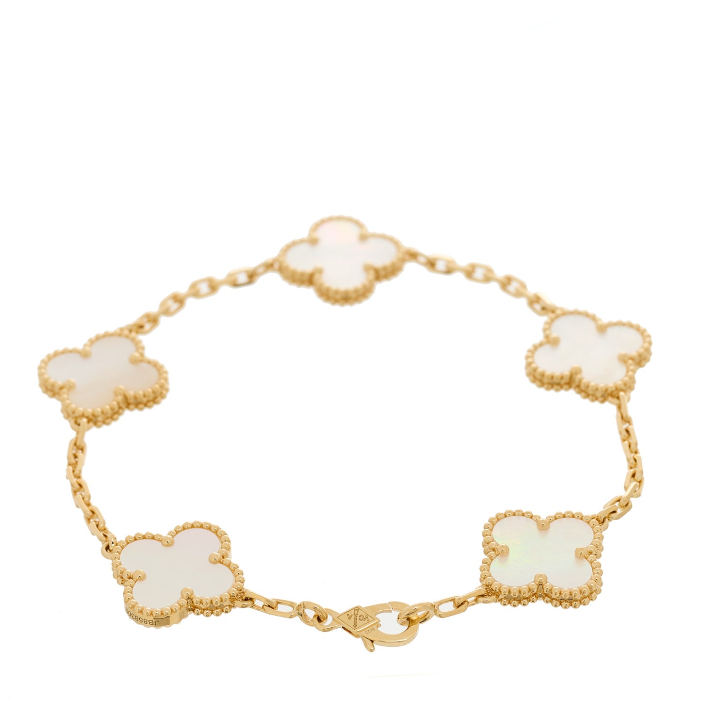 18K Yellow Gold Mother of Pearl 5 Motifs Vintage Alhambra Bracelet