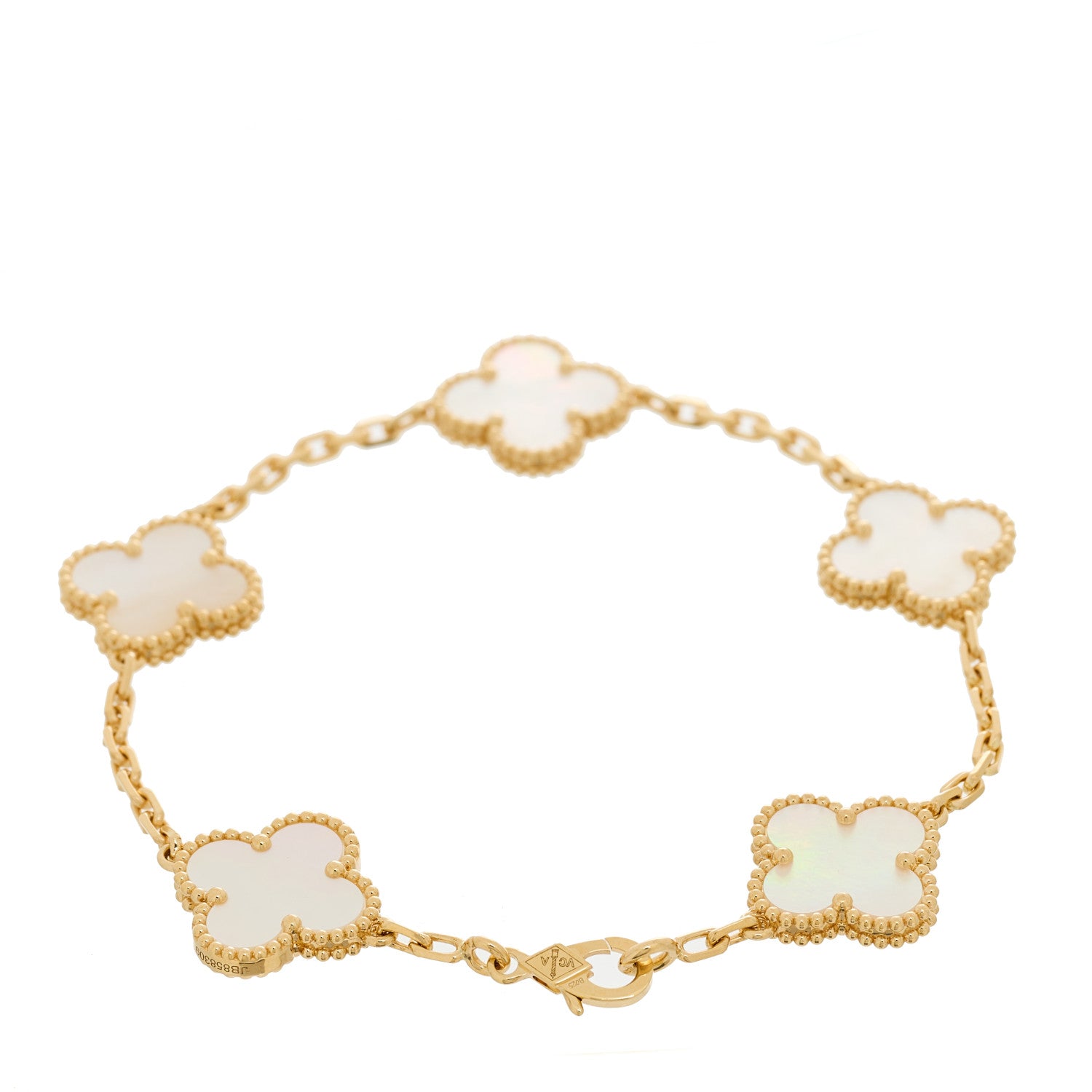 Van Cleef & Arpels 18K Yellow Gold Mother of Pearl 5 Motifs Vintage Alhambra Bracelet 2 of 5