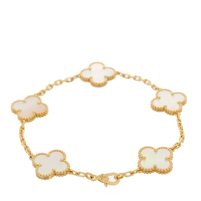 Van Cleef & Arpels 18K Yellow Gold Mother of Pearl 5 Motifs Vintage Alhambra Bracelet 2 of 5