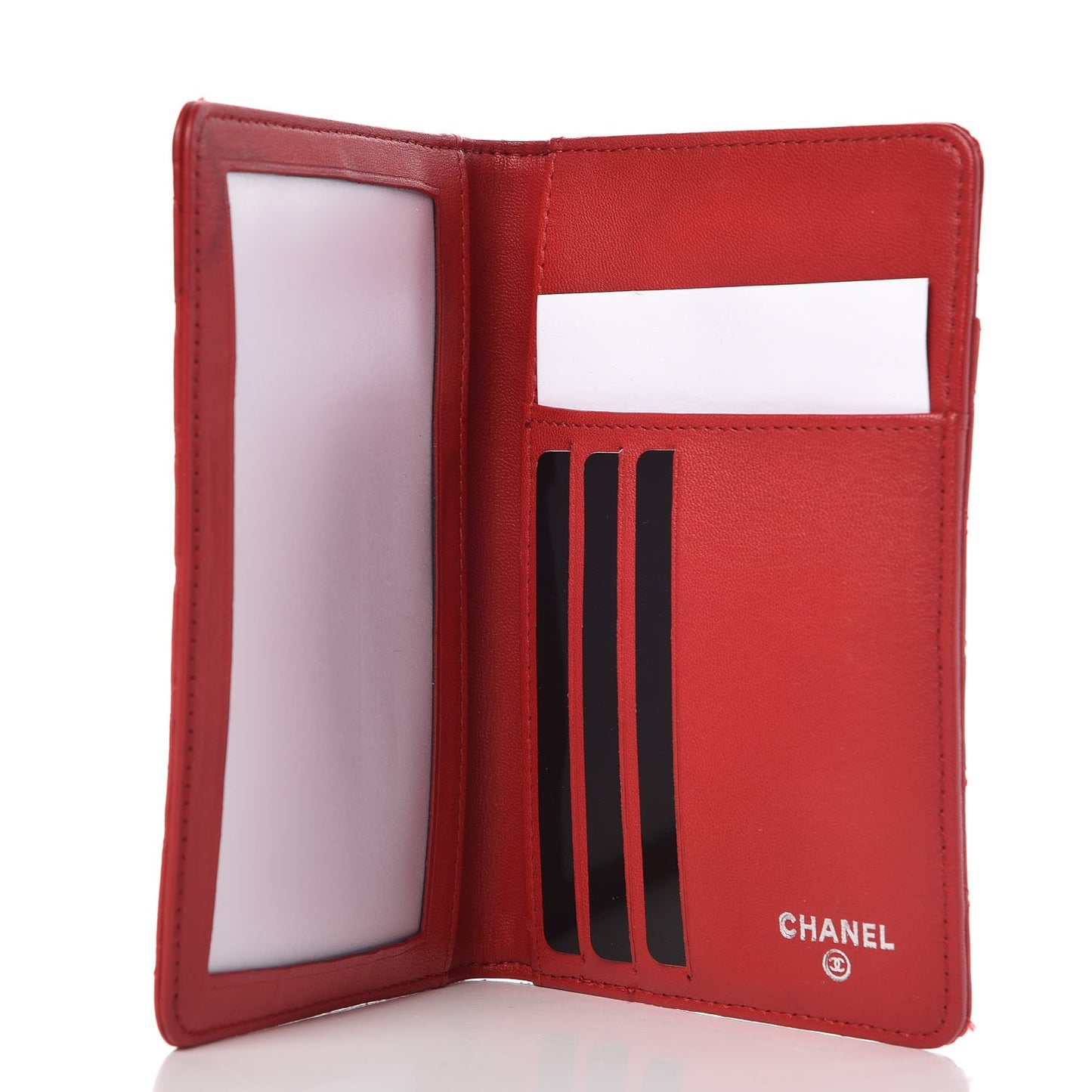 Lambskin Quilted Camellia Passport Holder Red