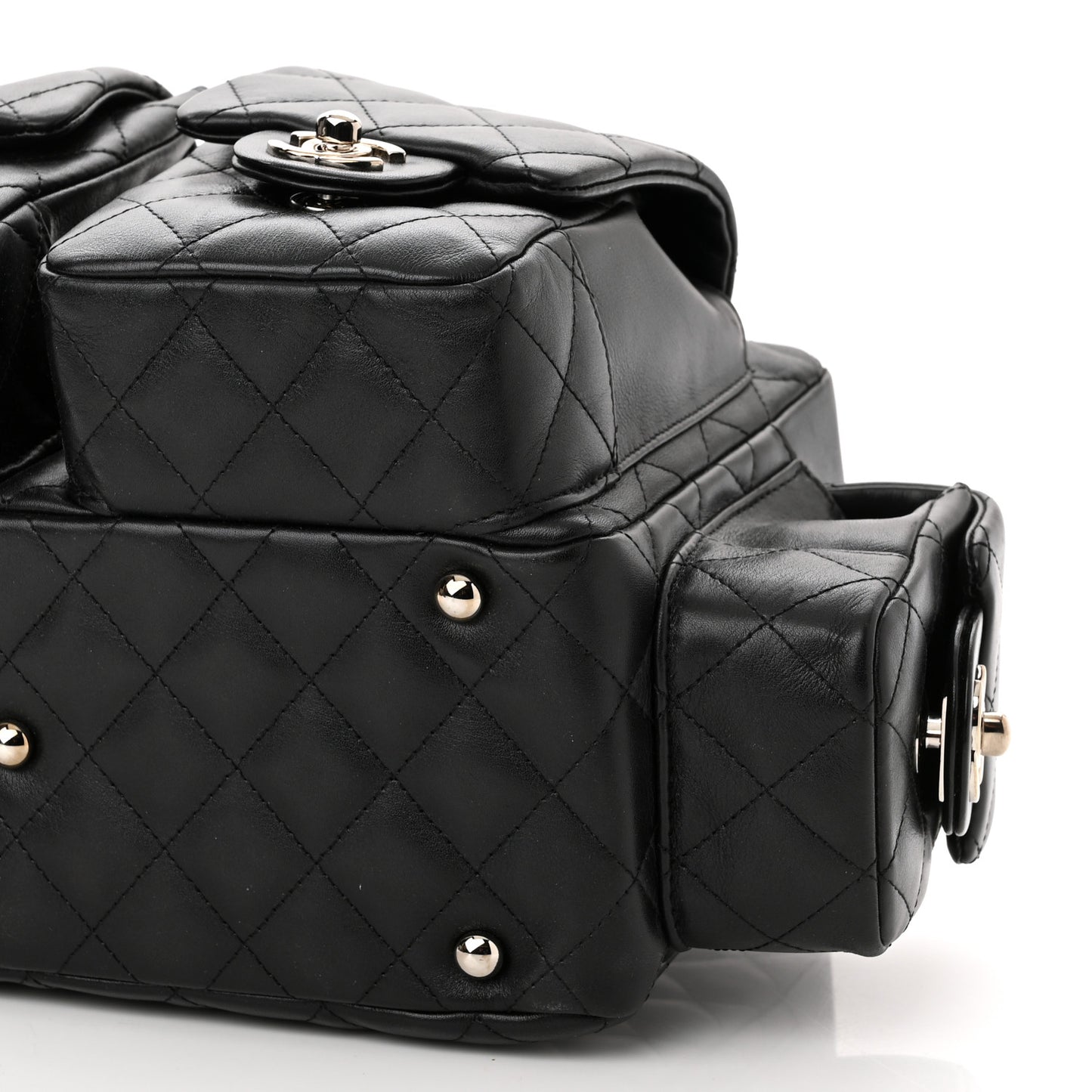 Calfskin Quilted Large Cambon Multipocket Reporter Black
