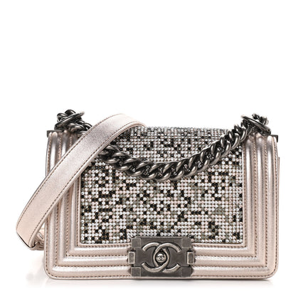Chanel Metallic Calfskin Crystal Studded Small Boy Flap Light Pink 1 of 11