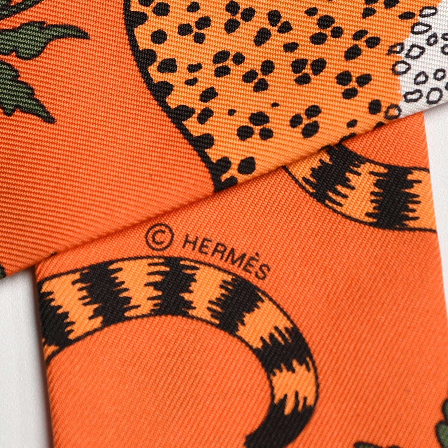 Hermes Silk Les Leopards Twilly Orange Abricot Vert 5 of 5