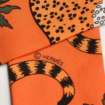 Hermes Silk Les Leopards Twilly Orange Abricot Vert 5 of 5