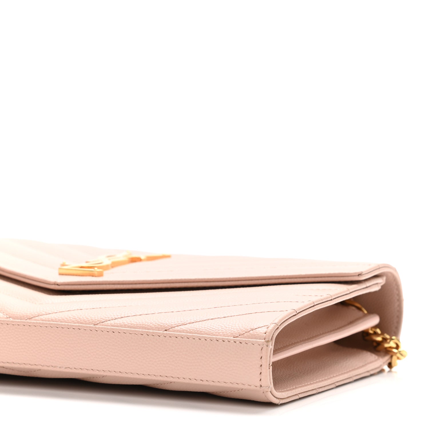 Saint Laurent Grain De Poudre Matelasse Chevron Monogram Chain Wallet Pale Pink 9 of 10