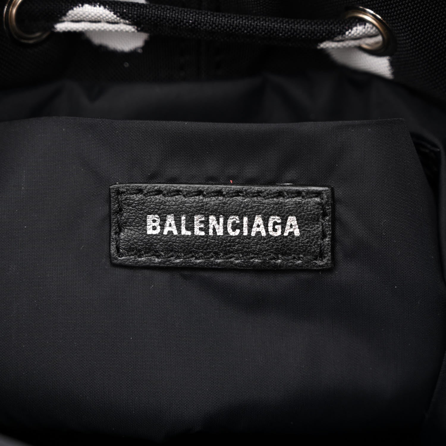 Balenciaga Recycled Sport Nylon Polka Dot Logo Embroidered Wheel Drawstring Bucket Bag Black White 6 of 10