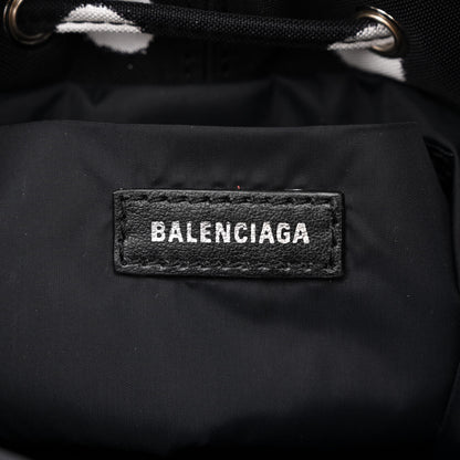 Balenciaga Recycled Sport Nylon Polka Dot Logo Embroidered Wheel Drawstring Bucket Bag Black White 6 of 10