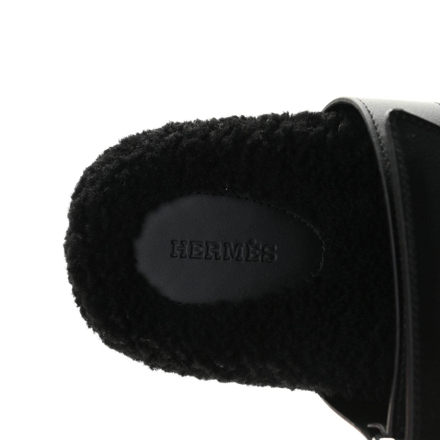 Hermes Calfskin Woolskin Womens Chypre Sandals 37 Black 6 of 9