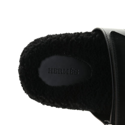 Hermes Calfskin Woolskin Womens Chypre Sandals 37 Black 6 of 9
