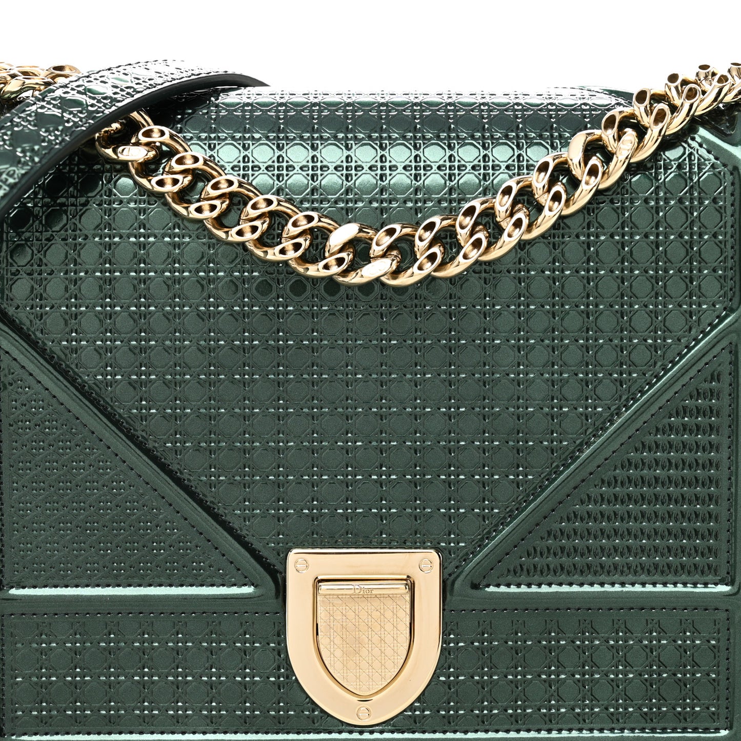 Metallic Patent Micro-Cannage Medium Diorama Flap Bag Malachite Green