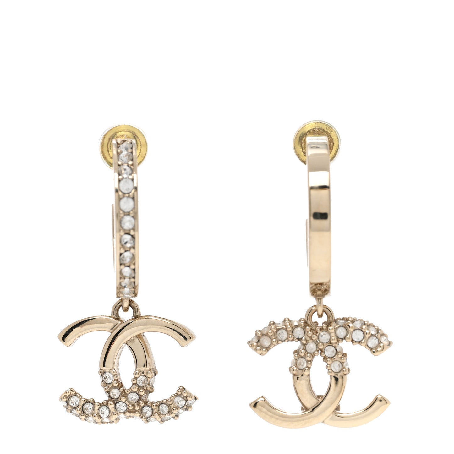 Crystal Bead CC Hoop Drop Earrings Light Gold