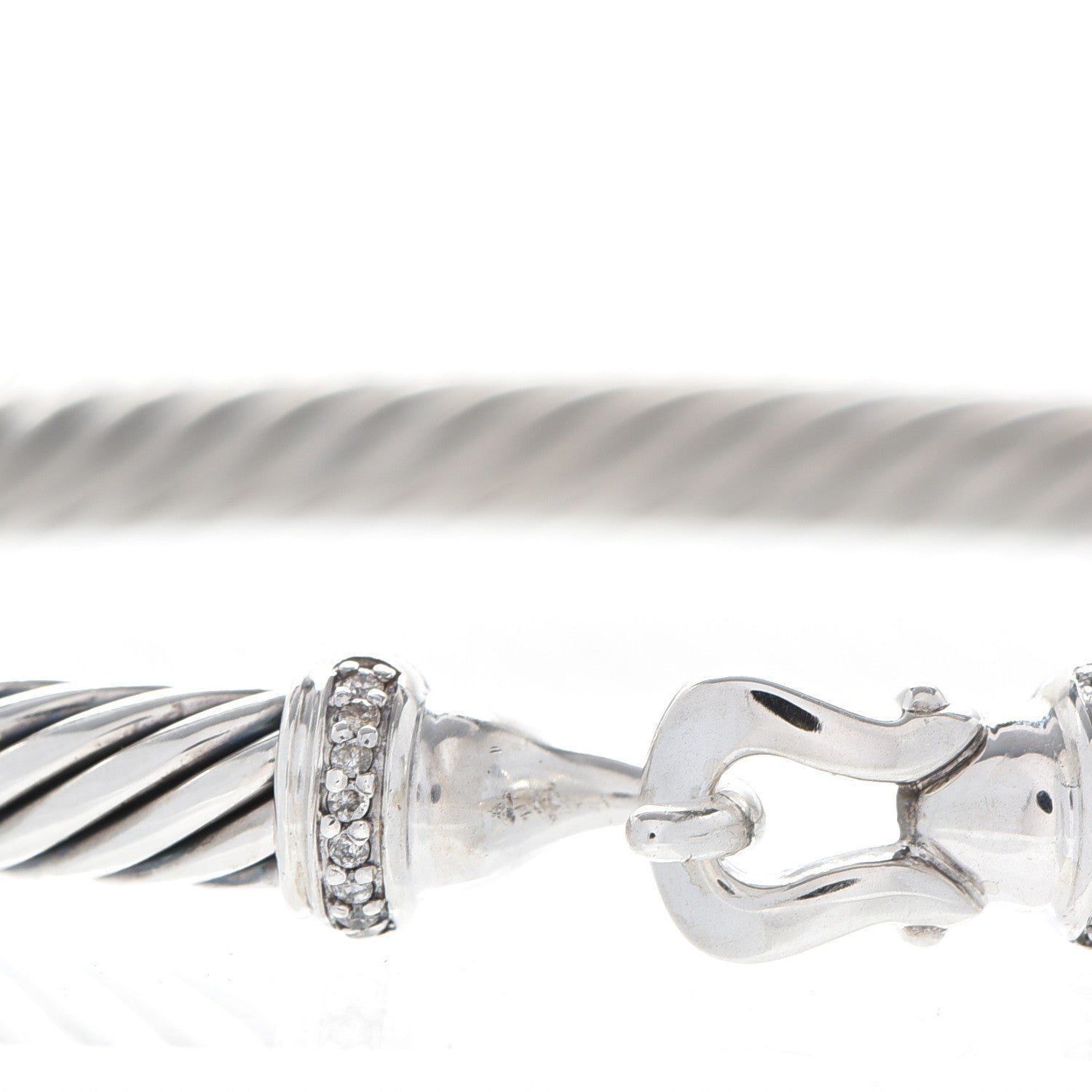 David Yurman Sterling Silver Diamond 5mm Cable Buckle Bracelet 4 of 6
