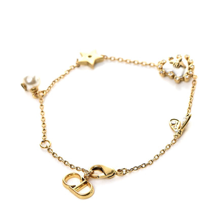 Christian Dior CD Crystal Heart Station Charms Bracelet Gold 3 of 4
