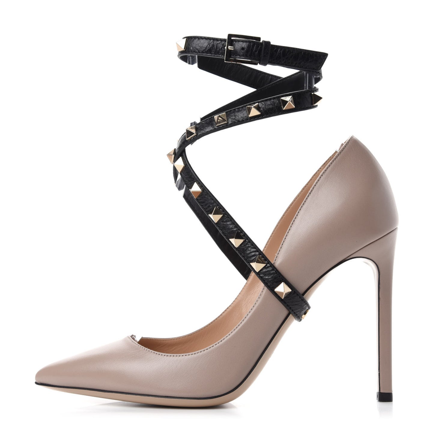 Nappa Rockstud Studwrap Strap 105mm Pumps 38.5 Poudre Black