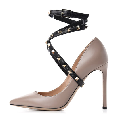 Valentino Garavani Nappa Rockstud Studwrap Strap 105mm Pumps 38.5 Poudre Black 1 of 9