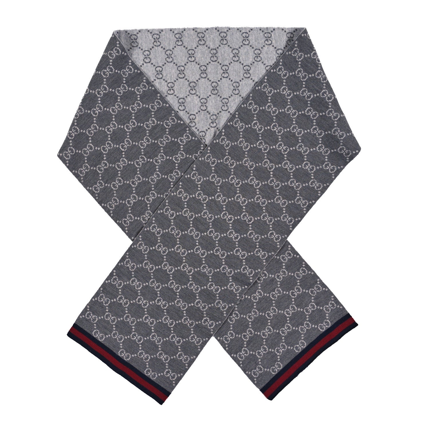 Gucci Wool Tricot GG Monogram Web Solange Scarf Graphite Light Grey 1 of 3