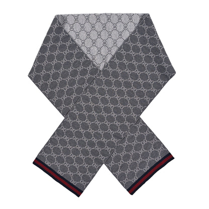 Gucci Wool Tricot GG Monogram Web Solange Scarf Graphite Light Grey 1 of 3