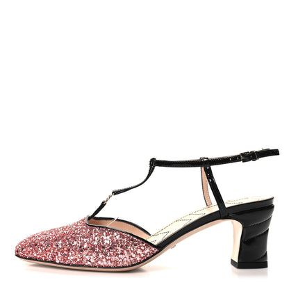 Gucci Calfskin Glitter Double G 55mm Slingback Pumps 38 Black Pink Glitter 1 of 8