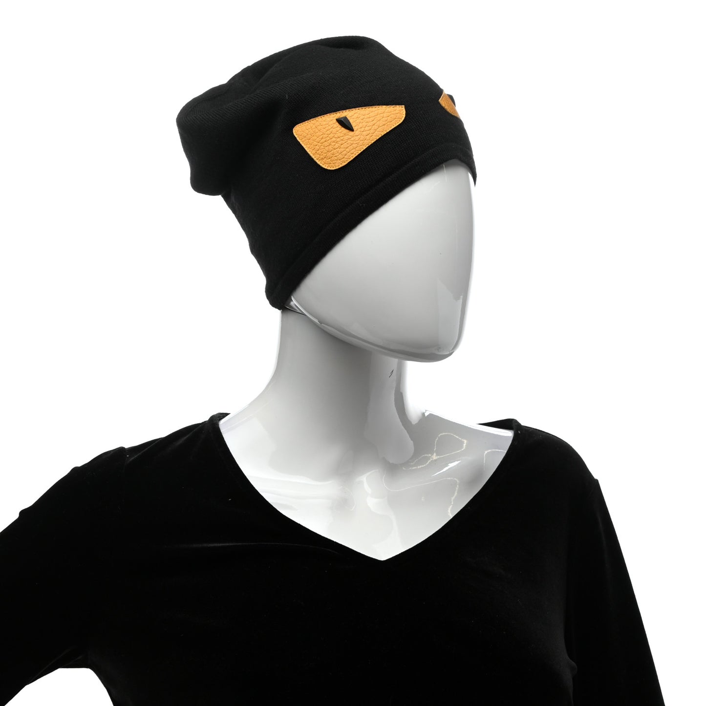 Wool Calfskin Monster Beanie Black Yellow