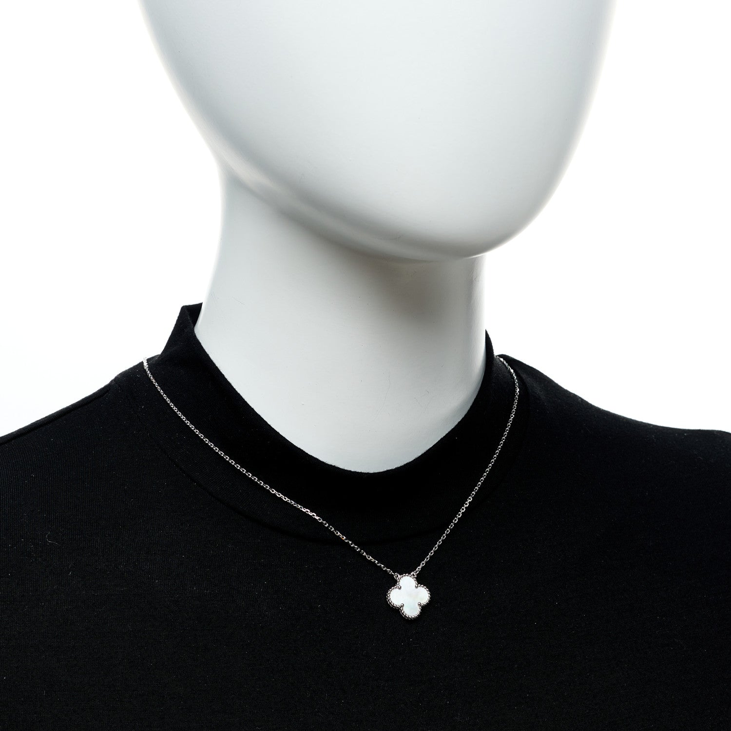 Van Cleef & Arpels 18K White Gold Mother of Pearl Vintage Alhambra Pendant Necklace 2 of 6