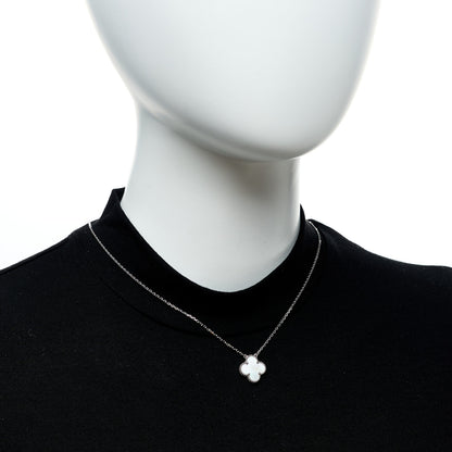 Van Cleef & Arpels 18K White Gold Mother of Pearl Vintage Alhambra Pendant Necklace 2 of 6