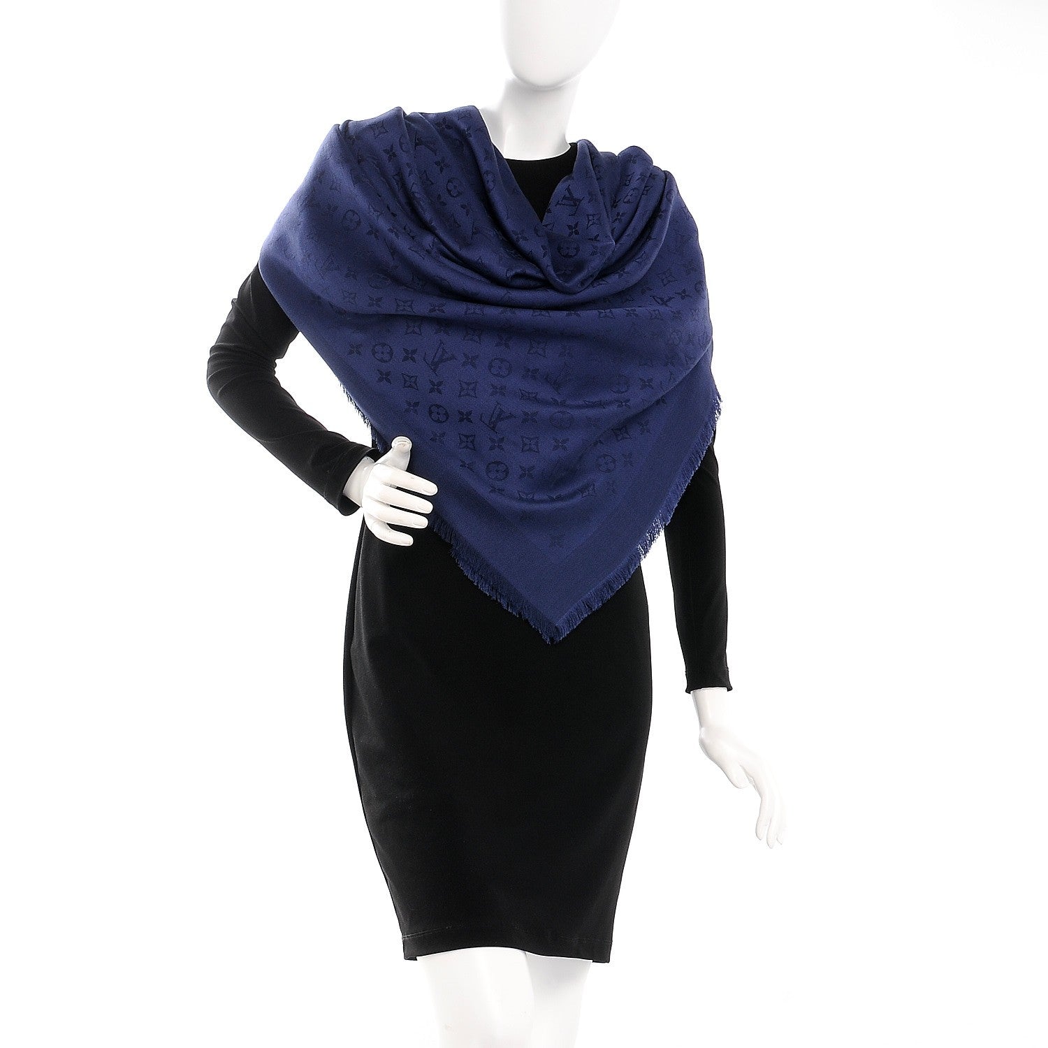 Louis Vuitton Wool Silk Monogram Shawl Blue Nuit 2 of 4