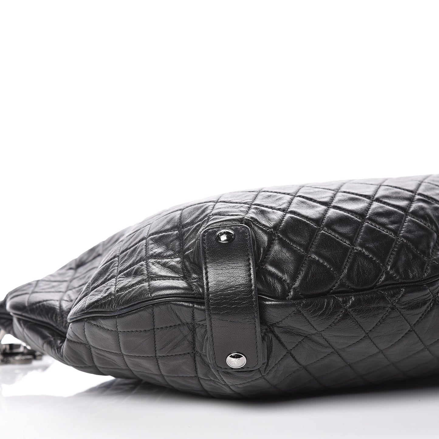Lambskin Large Chain Mail Hobo Black