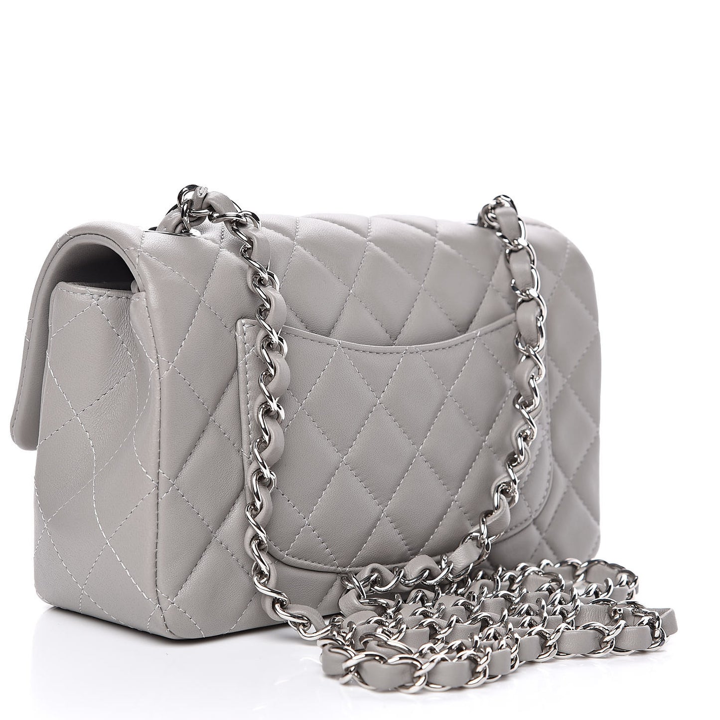 Lambskin Quilted Mini Rectangular Flap Grey