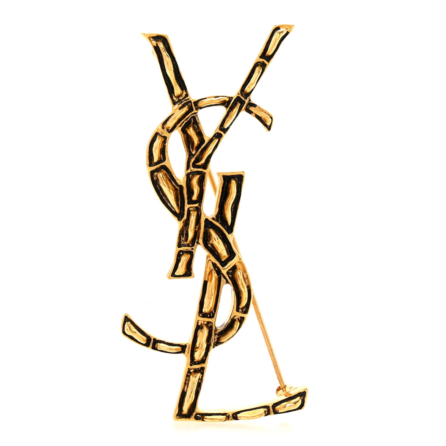 Saint Laurent Monogram Crocodile Opyum Brooch Gold 1 of 4