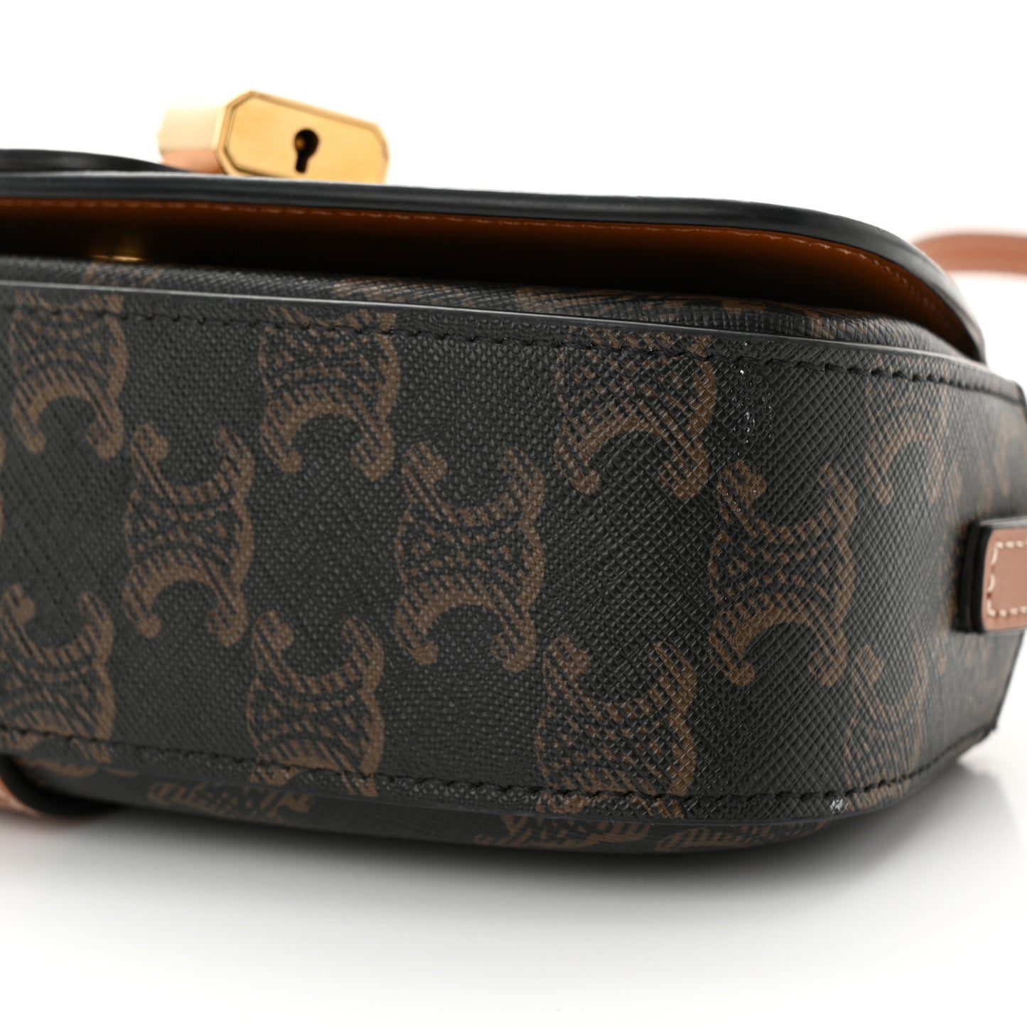 Triomphe Canvas Calfskin Tabou Clutch on Strap Tan