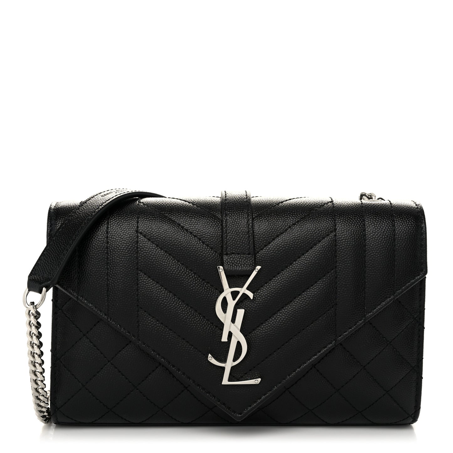 Grain De Poudre Textured Mixed Matelasse Triquilt Small Monogram Satchel Black