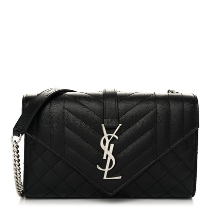 Saint Laurent Grain De Poudre Textured Mixed Matelasse Triquilt Small Monogram Satchel Black 1 of 8