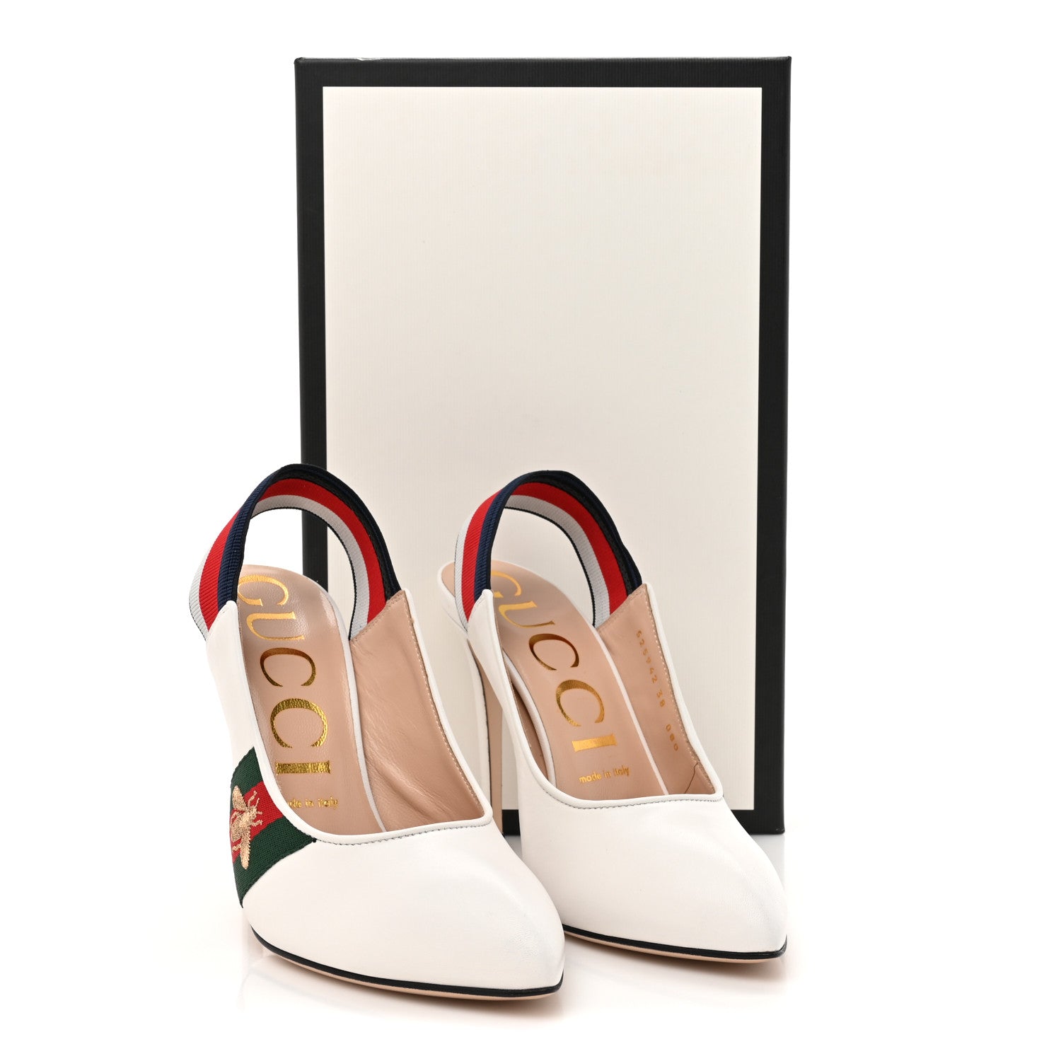 Gucci Malaga Kid Web Sylvie High Heel Slingback Pumps 38 White 11 of 11