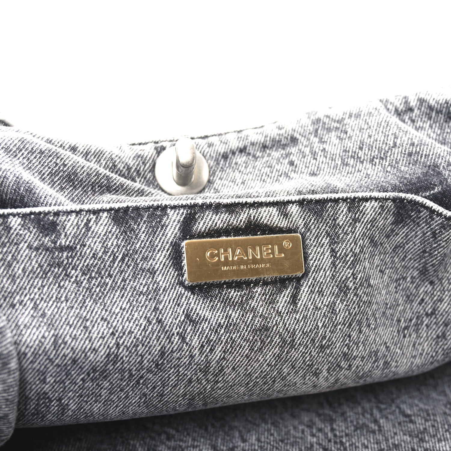 Chanel Washed Denim Quilted Chanel 19 East West Shopping Bag Black White 6 of 10