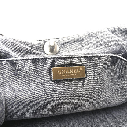 Chanel Washed Denim Quilted Chanel 19 East West Shopping Bag Black White 6 of 10