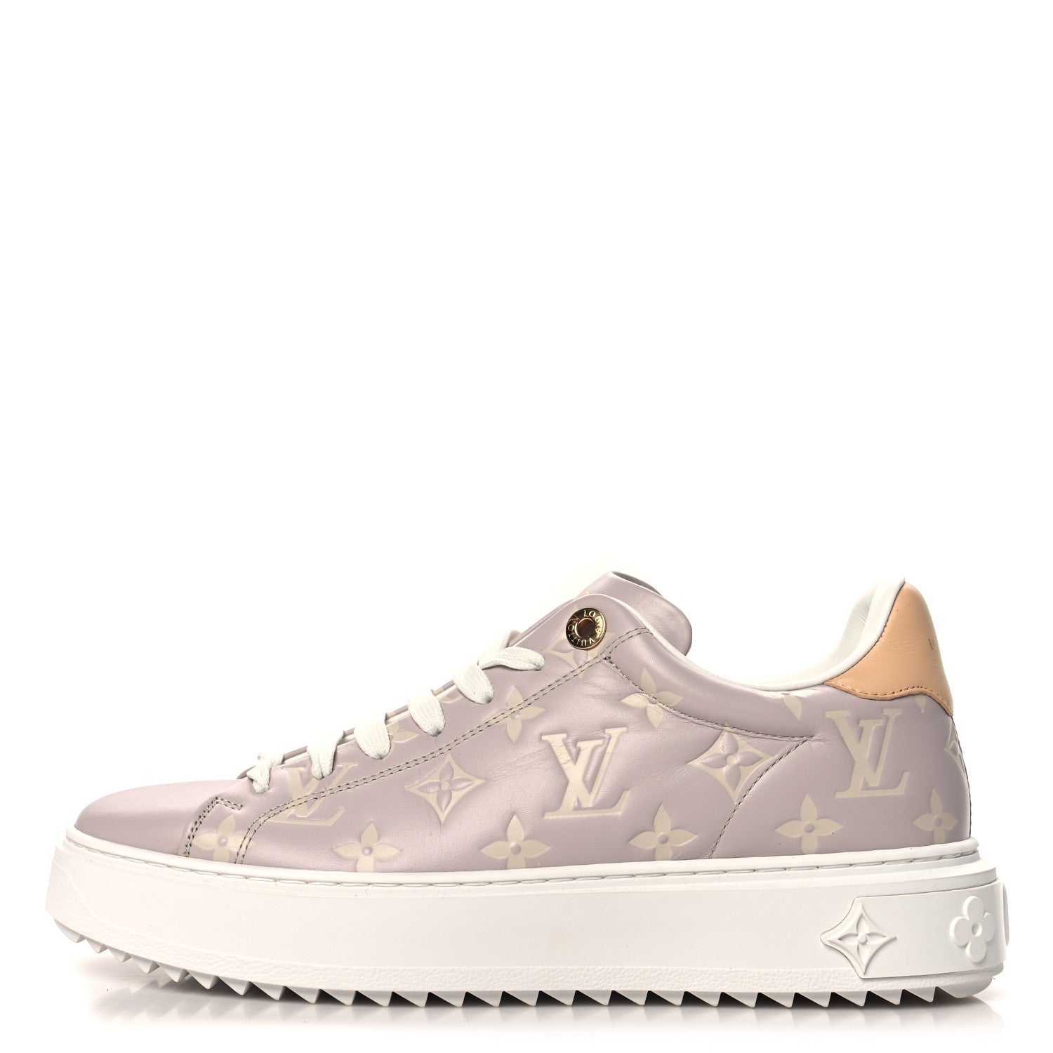 Louis Vuitton Calfskin Debossed Monogram Time Out Sneaker 38.5 Gray 1 of 9