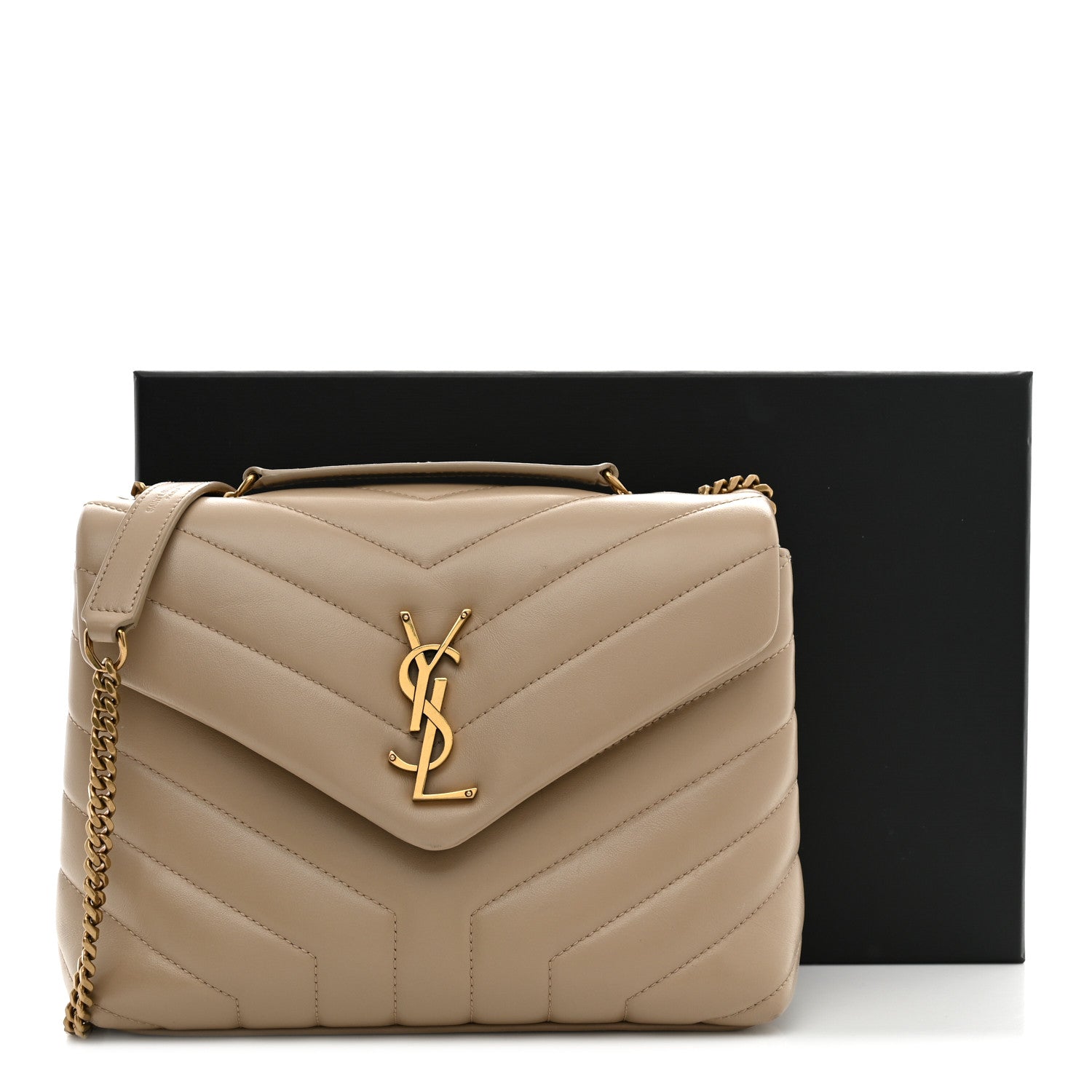 Saint Laurent Calfskin Y Quilted Monogram Small Loulou Chain Satchel Dark Beige 11 of 11